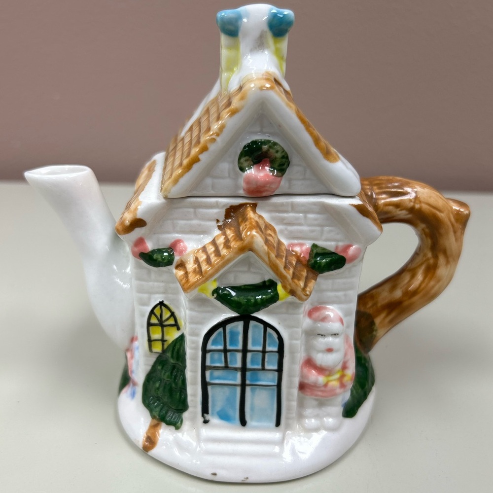 Vintage Houston Harvest Christmas Santa Claus Cottage Ceramic Creamer/Teapot